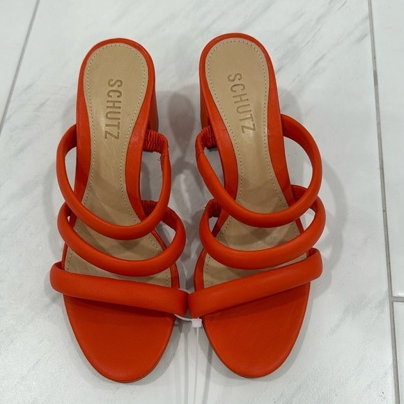 NEW! Schutz Bright Orange Olly Block Heel Leather Sandals - Size 6 - Picture 5 of 16
